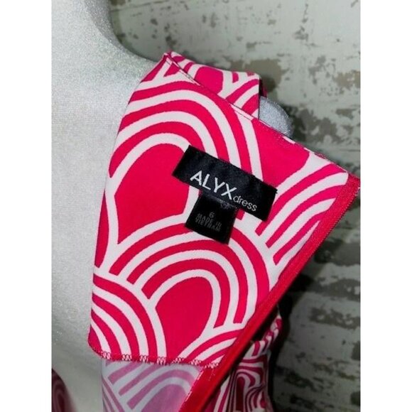 Alyx Dress Womens 6 Pink White Sleeveless Sheath Shift Geometric Knee Length - Picture 5 of 5